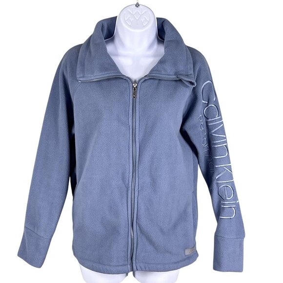 Calvin Klein Performance Women S Polar Fleece Jacket Baby Blue Full Zip SpellOut - Picture 7 of 15